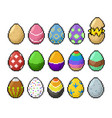 8bit pixel art happy easter eggs and chicken icons vector image