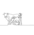 continuous one line drawing happy couple farmer vector image vector image