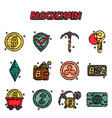 blockchain flat icons set vector image