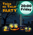 trick or treat party lettering with pumpkins vector image