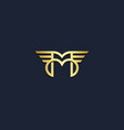 m initial shape wing gold logo vector image vector image