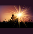 mother and son against sunset sky vector image