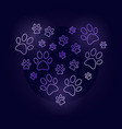 colorful heart with dog prints outline vector image vector image