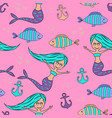 mermaid pattern with childish drawing colorful vector image