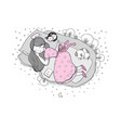 girl cats and dog sleep in bed good night vector image