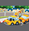 Accident scene with car crash in park Royalty Free Vector