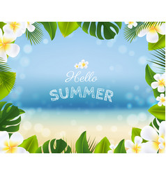 summer tropical palm leaves frame and toucan vector image