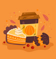 autumn hot drink with pumpkin pie design element vector image vector image