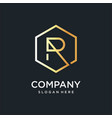 r logo with golden hexagon concept type r6 luxury vector image