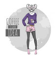 retro hipster fashion animal koala with coffee vector image