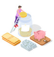 gold ingot cash piggy bank man putting dollar vector image