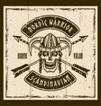 viking skull in horned helmet brown emblem vector image