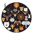 big animal face icon circle set on black vector image