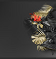 tropical black and gold leaves on dark background vector image