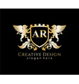ar letter initial with lion royal logo template vector image vector image