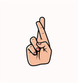 crossed finger hand sign isolated vector image vector image