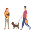 people character with cat and dog outdoor vector image vector image