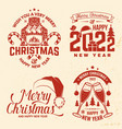 set of merry christmas and happy new year stamp vector image