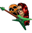 guitar with skull and girl vector image vector image