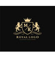 initial mk letter lion royal luxury heraldiccrest vector image vector image