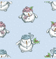 seamless background cheerful snowmen vector image