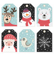 christmas tags set with cute characters vector image