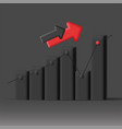 3d bar chart with red arrow pointing up vector image vector image