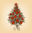 retro christmas tree hand drawing christmas vector image