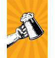 hand with beer mug vintage poster for pub vector image vector image