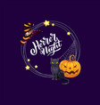 halloween frame with witch hat cat and pumpkin vector image vector image