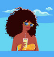 beautiful young tanned woman with lemon cocktail vector image vector image