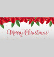 merry christmas lettering with poinsettia leaves vector image