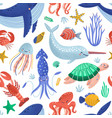 seamless pattern with cute happy marine animals vector image