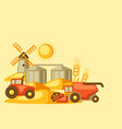 harvesting background combine harvester tractor vector image