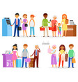 queue people waiting line queuing in long vector image