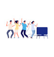 karaoke evening happy friends sing together flat vector image