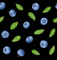 seamless pattern blueberry with leaves contour vector image vector image