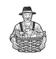 farmer and basket vegetables sketch vector image vector image