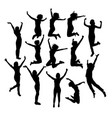 woman happy jumping expression silhouettes vector image