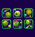 cartoon space game app icons with green planets vector image vector image