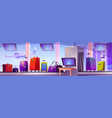 airport conveyor belt with baggage and scanner vector image