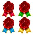 dog or cat paw wax seal and color ribbon vector image