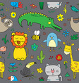 cute animals seamless pattern cartoon hand drawn vector image vector image