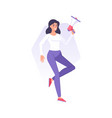 smiling female marketologist holding loudspeaker vector image