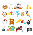 set of pirate adventure icons vector image