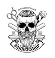 barbershop logo angry sticker with skull vector image vector image