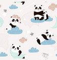 seamless pattern with cute sleeping pandas moon vector image