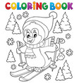 coloring book skiing penguin theme 1 vector image vector image