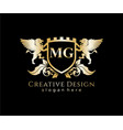 mg letter initial with lion royal logo template vector image vector image