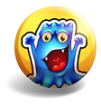 blue monster on yellow badge vector image